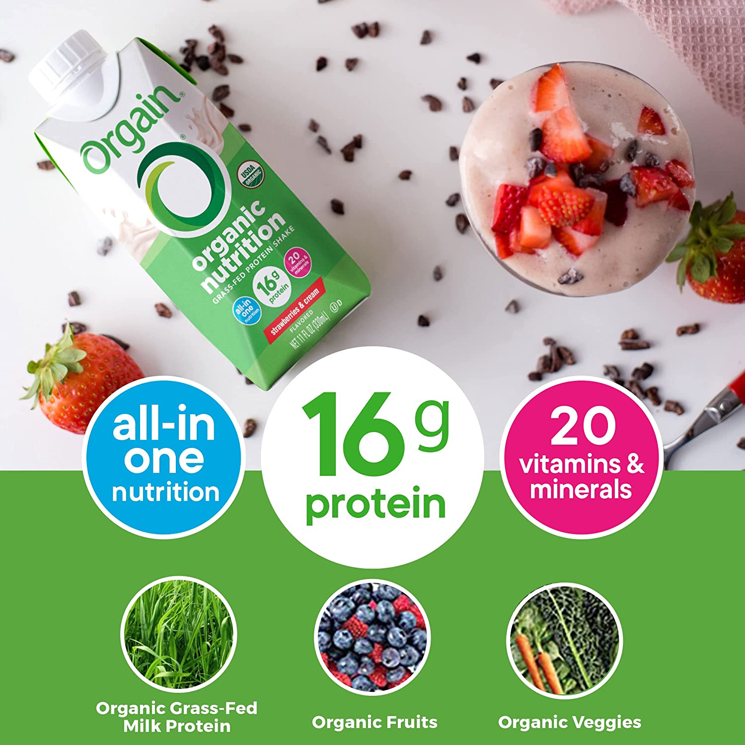Orgain Organic Nutritional Protein Shake, Vanilla Bean - 16g Grass Fed Whey Protein, Meal Replacement, 20 Vitamins & Minerals, Gluten Free, Soy Free, 11 Fl Oz (Pack of 12) (Packaging May Vary) - Image 3